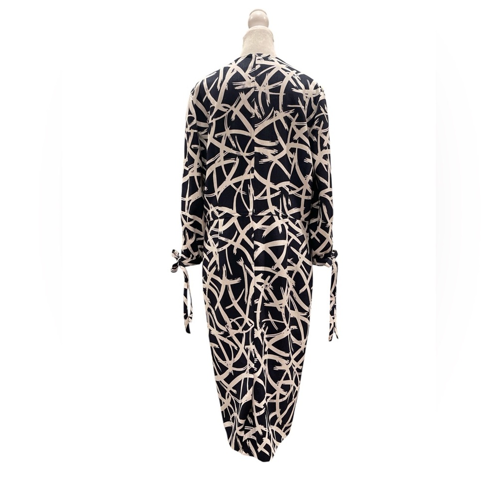 Navy Abstract Midi Dress M Office Chic Parisian Minimalist - Picture 6 of 8